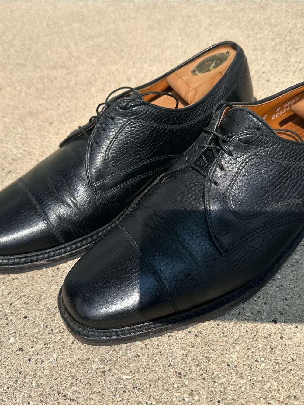 Allen Edmonds Black Pebbled Leather Cap-Toe Derby Shoes
